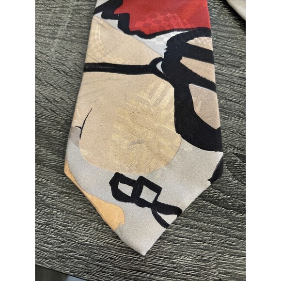 Bugatti Vintage Silk Men Neck Tie Abstract Made In USA Lined Taupe Rust - Picture 4 of 9